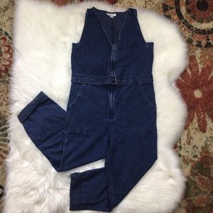 rachel comey jumpsuit overalls romper denim belt zipper pockets indigo 8.